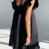 Solid Ruffle Sleeve Open Back Square Collar Dress - Image 7