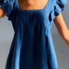 Solid Ruffle Sleeve Open Back Square Collar Dress - Image 9