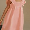 Solid Ruffle Sleeve Open Back Square Collar Dress - Image 12