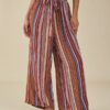 Tribal Pattern Elastic Waist Belt Wide Leg Bohemian Pants