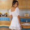 Elegant Hollow Out Puff Sleeve Mini Dress - Image 3
