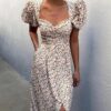 Elegant Short Puff Sleeve Print Dress - Image 3