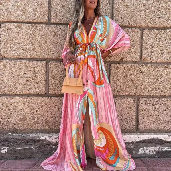 Casual Print Oversized Holiday Beach Boho Long Cover-Up Dress - Image 2