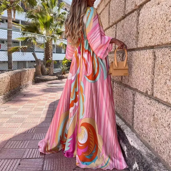 Casual Print Oversized Holiday Beach Boho Long Cover-Up Dress - Image 3