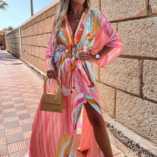 Casual Print Oversized Holiday Beach Boho Long Cover-Up Dress