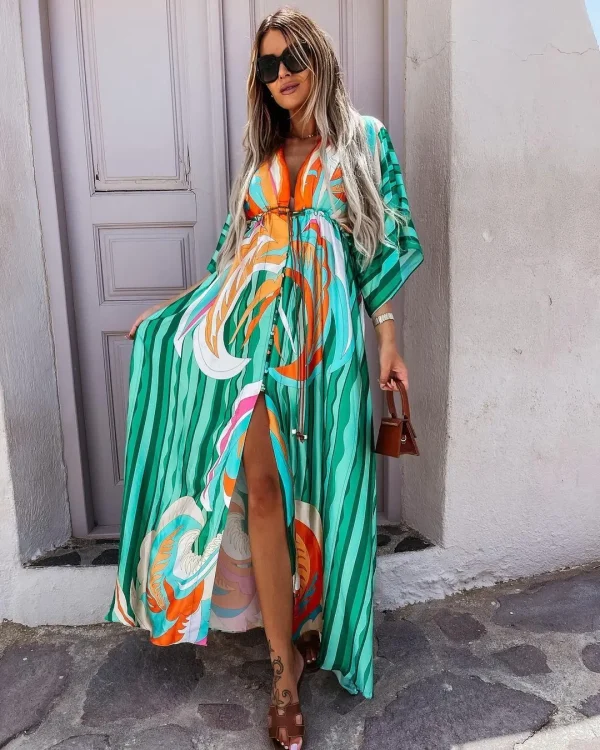 Casual Print Oversized Holiday Beach Boho Long Cover-Up Dress - Image 4