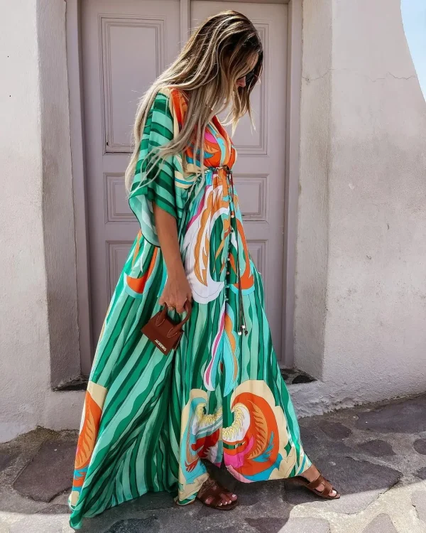 Casual Print Oversized Holiday Beach Boho Long Cover-Up Dress - Image 5