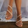 Diagonally-Wrapped Strappy Sandals Miniature Pearls Toe Strap - Image 3