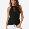 Solid Crossed Front See Through Design Halter Cami