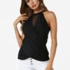 Solid Crossed Front See Through Design Halter Cami - Image 3