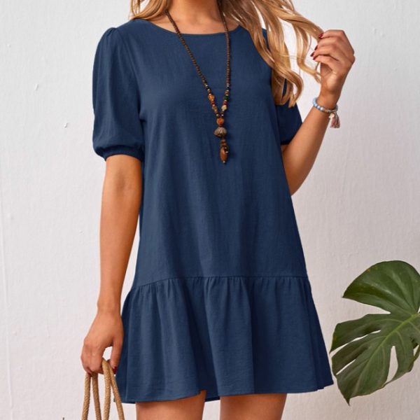 High Waist Casual A Line Cotton Mini Dress - Image 3