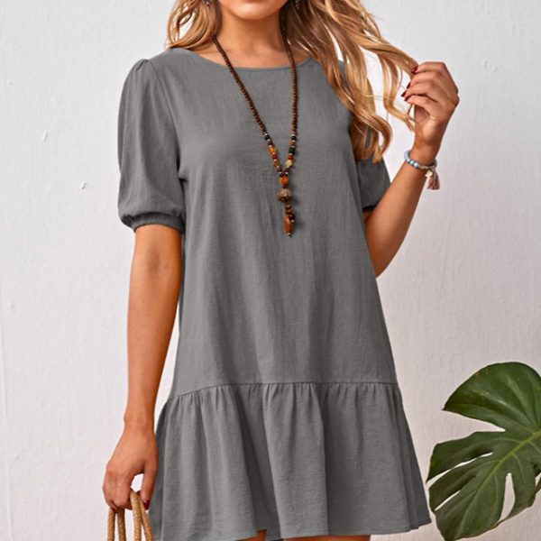 High Waist Casual A Line Cotton Mini Dress - Image 4