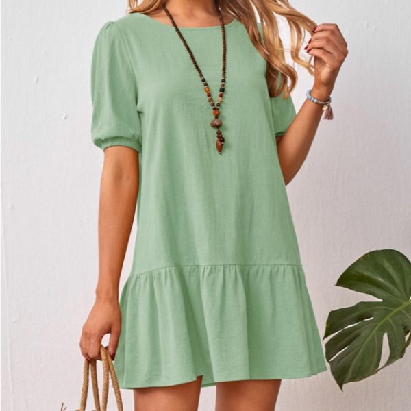 High Waist Casual A Line Cotton Mini Dress - Image 5