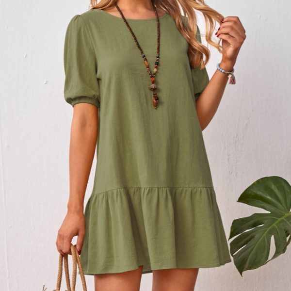 High Waist Casual A Line Cotton Mini Dress - Image 6