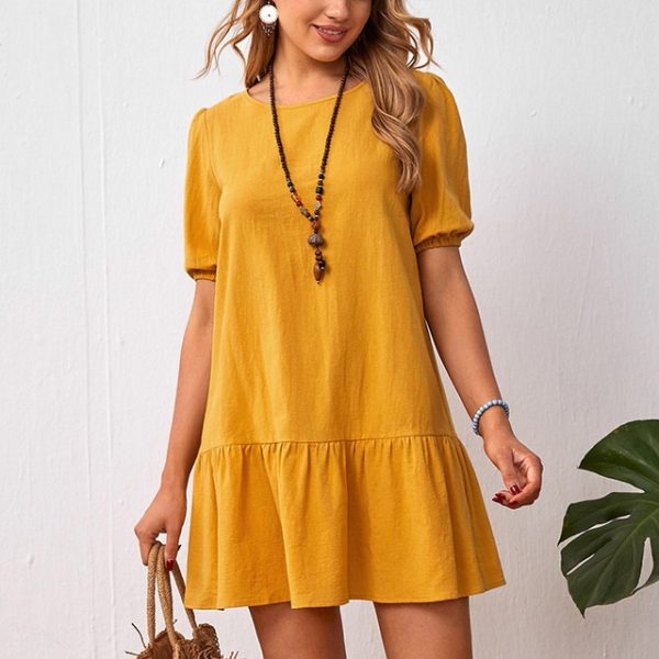 High Waist Casual A Line Cotton Mini Dress - Image 7