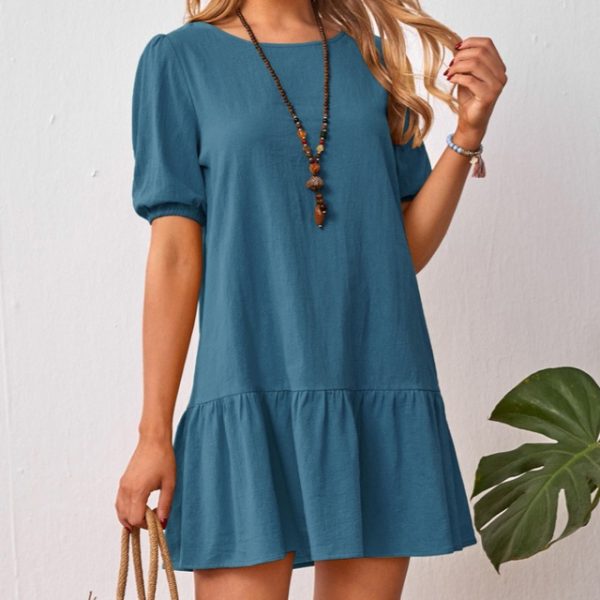 High Waist Casual A Line Cotton Mini Dress - Image 8