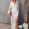 Maxi V-Neck Half Sleeves Lace Bohemian Long Dress