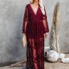 Maxi V-Neck Half Sleeves Lace Bohemian Long Dress - Image 4