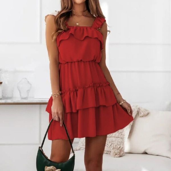 Solid A-Line Spaghetti Strap Dress - Image 12