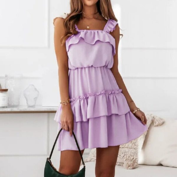 Solid A-Line Spaghetti Strap Dress - Image 10