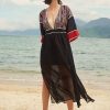 Stitch Deep V-neck Double Slit See Through Sheer Dress