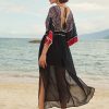 Stitch Deep V-neck Double Slit See Through Sheer Dress - Image 2