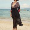 Stitch Deep V-neck Double Slit See Through Sheer Dress - Image 3