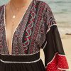Stitch Deep V-neck Double Slit See Through Sheer Dress - Image 7