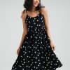 Dot Print Open Back Adjustable Tie Shoulder Strap Dress