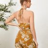 Flower Print Backless Halter Drawstring Bohemian Jumpsuit - Image 2