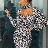 Jewel Neck Zipper Long Sleeves Printed Semi Dress