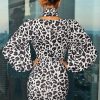 Jewel Neck Zipper Long Sleeves Printed Semi Dress - Image 2
