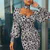 Jewel Neck Zipper Long Sleeves Printed Semi Dress - Image 3