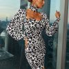 Jewel Neck Zipper Long Sleeves Printed Semi Dress - Image 5