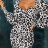 Jewel Neck Zipper Long Sleeves Printed Semi Dress - Image 6
