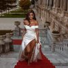 Modern Satin High Split Wedding Party Dress - Image 3