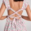 Shirred Criss-cross Open Back Tie Floral Print Pocket Dress - Image 3