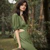 Solid Cut Out Waist Puff Sleeve V-neck Wide Leg Jumpsuit - Image 2