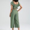 Solid Ruffle Sleeve Tie Front Wide Leg Two Pieces Suit - Image 6