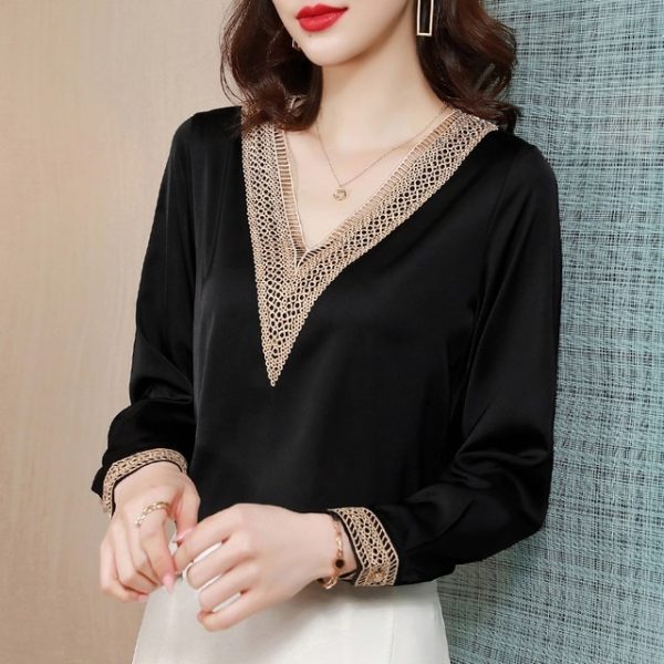 Fashion Silk Casual V-Neck Tops - Image 2