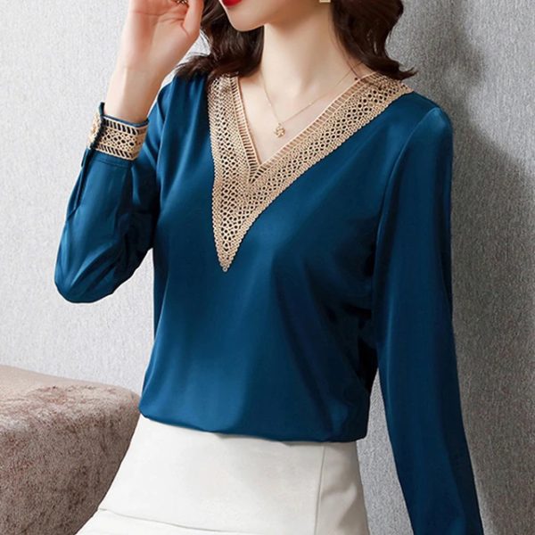 Fashion Silk Casual V-Neck Tops - Image 3