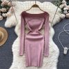 Hollow Out Elegant Off Shoulder Slim O Neck Sweater Dress