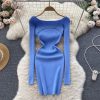 Hollow Out Elegant Off Shoulder Slim O Neck Sweater Dress - Image 2
