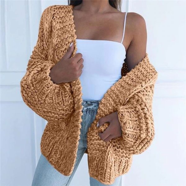 Pullover Long-Sleeved Solid Color Sweater Cardigan - Image 2