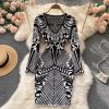 Retro Print Knitting Sexy Slim Bodycon Sweater Dress