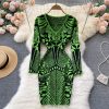 Retro Print Knitting Sexy Slim Bodycon Sweater Dress - Image 2