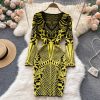 Retro Print Knitting Sexy Slim Bodycon Sweater Dress - Image 4
