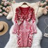 Retro Print Knitting Sexy Slim Bodycon Sweater Dress - Image 3