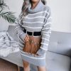 Striped Long Sleeve Turtleneck Belt Sweater Mini Dress - Image 2