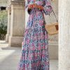V-Neck Maxi Dress Long Sleeves Casual Printed Long Dress - Image 2
